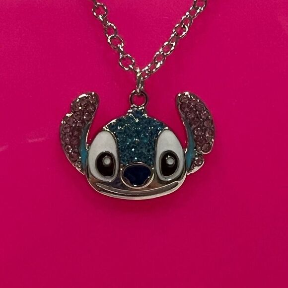 Disney Lilo & Stitch Stitch Head Rhinestone Pendant Silver-Tone Necklace NEW - Picture 1 of 6